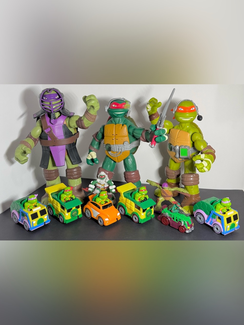 TMNT 2012 Playmates Toy Lot - 11" Interactive & Dojo Figures + Mini Vehicles